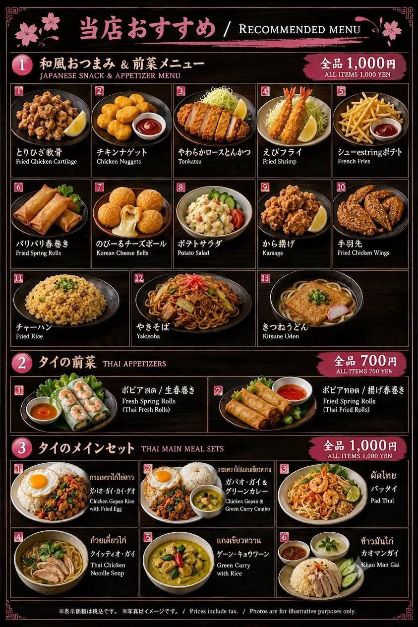 和風おつまみ・タイ前菜・タイメインセットのおすすめメニュー写真